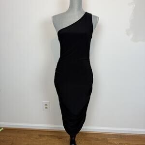 Vintage y2k Bebe one shoulder ruched midi dress Large cocktail semi formal